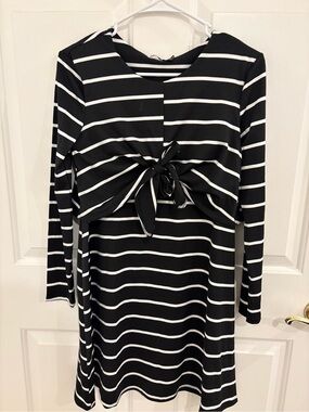 Boohoo Black and White Striped Tie-Front Mini Dress
